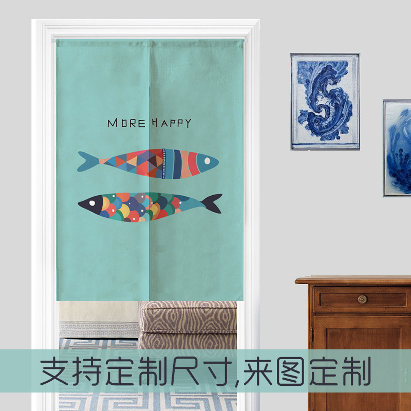 北欧门帘布艺半帘卧室客厅隔断帘卡通免打孔挂帘棉麻厨房布帘定制_虎窝淘