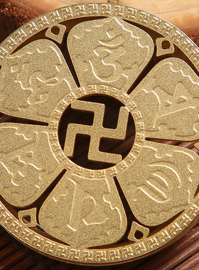 新款藏式唐卡壳双面盒吊坠钛钢藏式文玩配饰金色圆形复古唐卡外壳