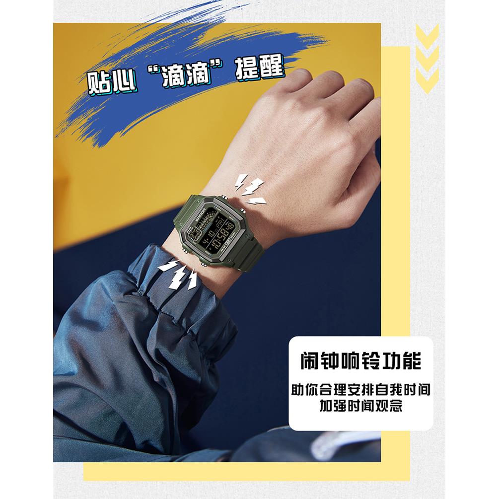 SANDA新款时尚创意数字显示手表电子表方形运动学生防水夜光表 - 图3