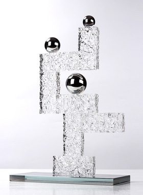 创意几何平衡圆球堆积摆件意式轻奢高级感样板间酒店波纹水晶饰品