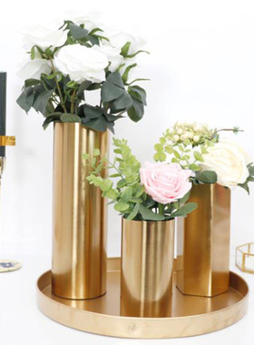 铜色六边北欧花瓶笔筒