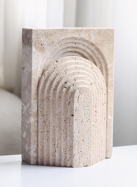 轻奢仿黄洞石几何摆件创意层叠拱门侘寂风摆设样板房售楼处装饰品