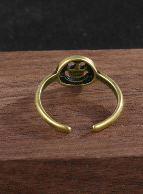 欧美复古笑脸古铜戒指，男女个性