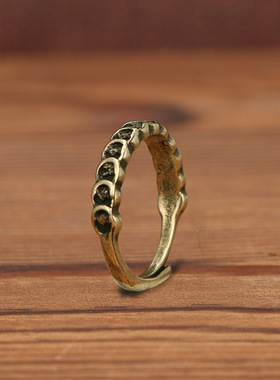 黄铜麻将铜钱戒指，复古情侣饰品