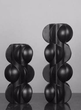 北欧简约几何形螺旋黑色抽象花瓶样板房间轻奢售楼处软装饰品摆件