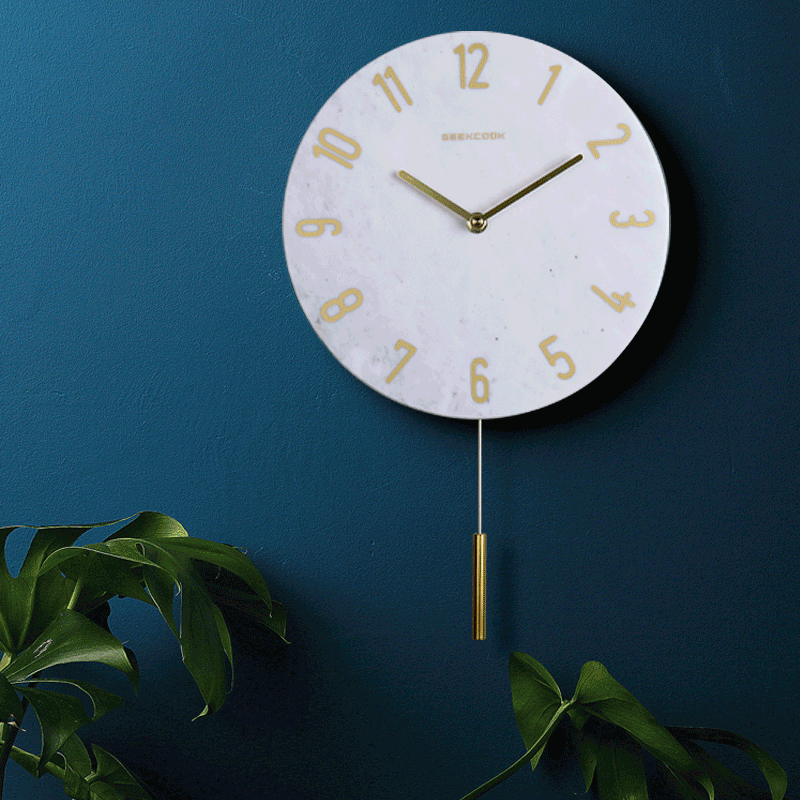 北欧轻奢挂钟大理石表静音摇摆钟客厅家用简约现代北欧风钟表奢华 - 图1