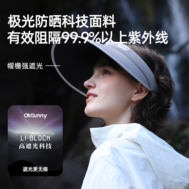 Ohsunny防晒帽女春夏时尚百搭大檐遮阳防紫外线空顶太阳帽蛋糕帽