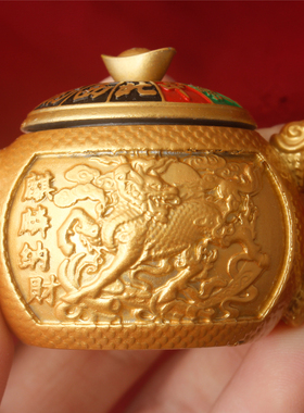 可旋转麒麟纳福招财茶壶手把件 麻将彩盖金龙把 麒麟浮雕财运亨通