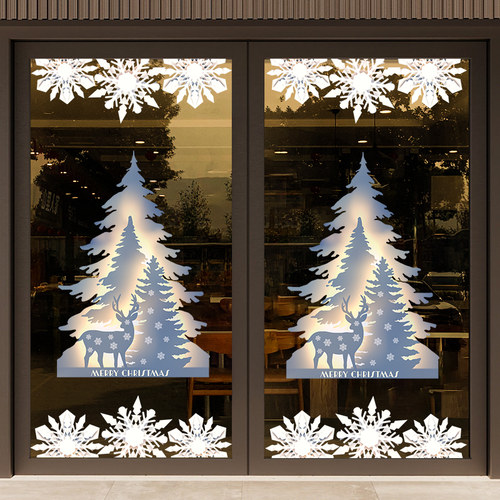 圣诞节装饰氛围布置3D立体圣诞树墙贴窗花窗贴橱窗静电玻璃门贴纸 - 图3
