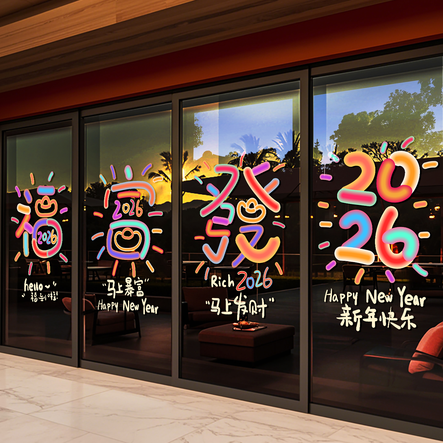 2026马年装饰新年窗花静电贴画元旦教室氛围布置窗贴春节玻璃贴纸 - 图3