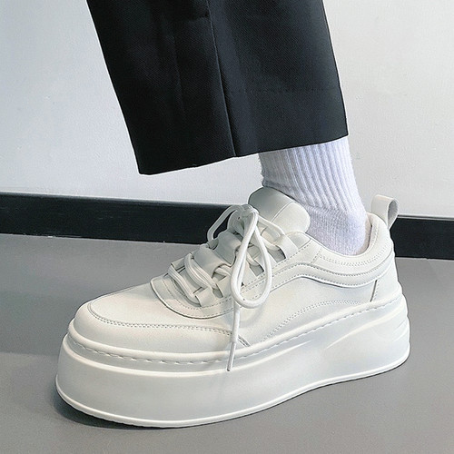 男士小白鞋夏季小众设计全白高级感白色松糕厚底纯白增高黑色板鞋 - 图0