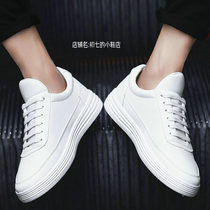 Small White Shoes Mens Shoes Full White Korean Version Low Help Casual Round Head Lacing Thick Bottom Leather Face Youth 100 Hitch Shoe Tide