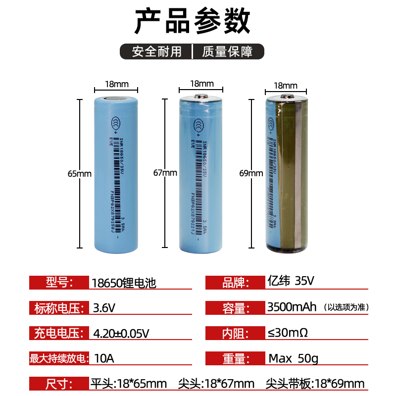 亿纬18650锂电池3.7V大容量3500mAh动力电芯电动工具充电宝大电流 - 图1