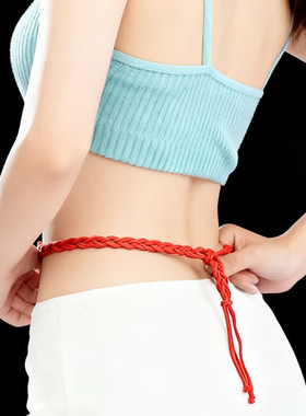 本命年朱砂马红腰带平安扣腰链手工编织绳孕妇女五路财神春节礼物