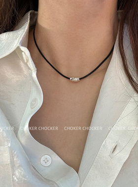 s925纯银吊坠黑绳抽拉项链女