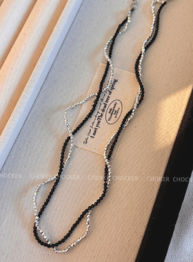 小众设计感黑色水晶缠绕锁骨链