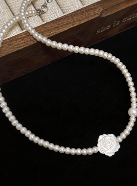 白贝母玫瑰珍珠choker项链女款