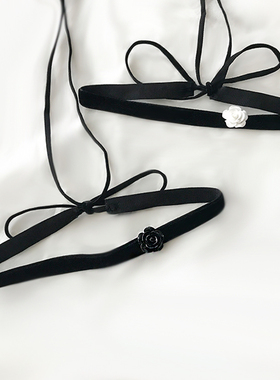 黑白小花朵系带choker 颈链女绑绳蕾丝锁骨链项圈女chocker蝴蝶结