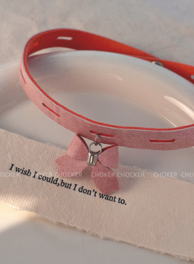 甜酷风y2k辣妹风粉色蝴蝶结颈链