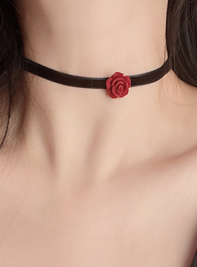 红玫瑰choker颈链女设计感小众