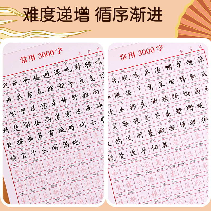 常用3000字字帖小学生练字用儿童识字描红纸硬笔书法楷书基础入门成人控笔训练临摹申论练字帖练习模板每日一练一年级三年级初高中 - 图0