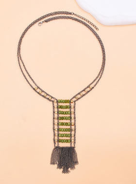 欧美夸张大牌多层手工编织项链女