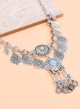 波西米亚复古流苏绿松石水滴吊坠