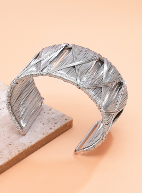 欧美跨境金属风几何开口手镯女