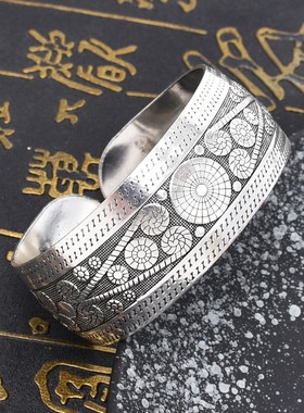 民族风复古手镯开口可调节银色