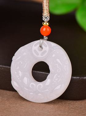 男女金丝玉白玉貔貅吊坠平安扣