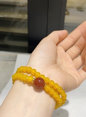 黄玛瑙搭配红玛瑙双圈手串小众时尚简约百搭女款玉石手链送女友