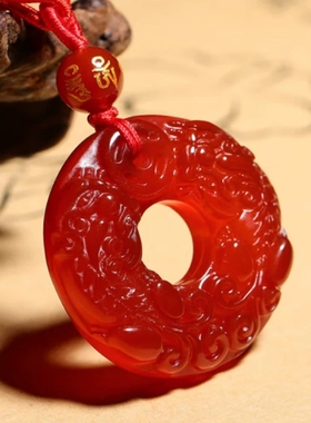 天然正品红玛瑙双貔貅玉髓吊坠平安扣玉环项坠挂件男女颈饰毛衣链