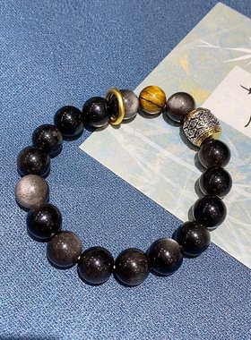 天然黑曜石手链男女款单圈时尚百搭饰品礼物送女友闺蜜