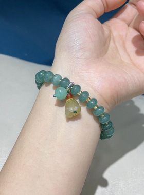 天然石英岩玉算盘珠搭配铃兰花手串简约百搭精致玉石手链饰品女款