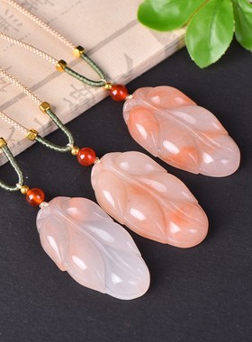 天然金丝玉吊坠树叶玉坠挂件女款金枝玉叶毛衣链玉石玉佩项链挂坠