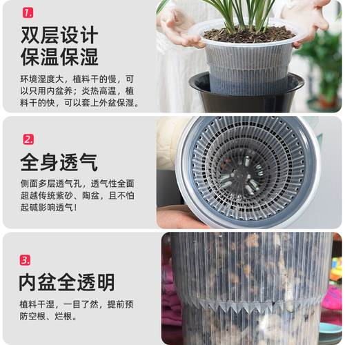 美莳兰花花盆树脂塑料套盆加厚专业控根透气超紫砂兰草盆栽专用盆 - 图0