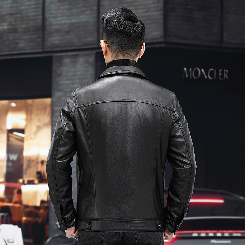 海宁新款真皮皮衣男士头层小牛皮外套春秋季中青年翻领立领皮夹克 - 图0