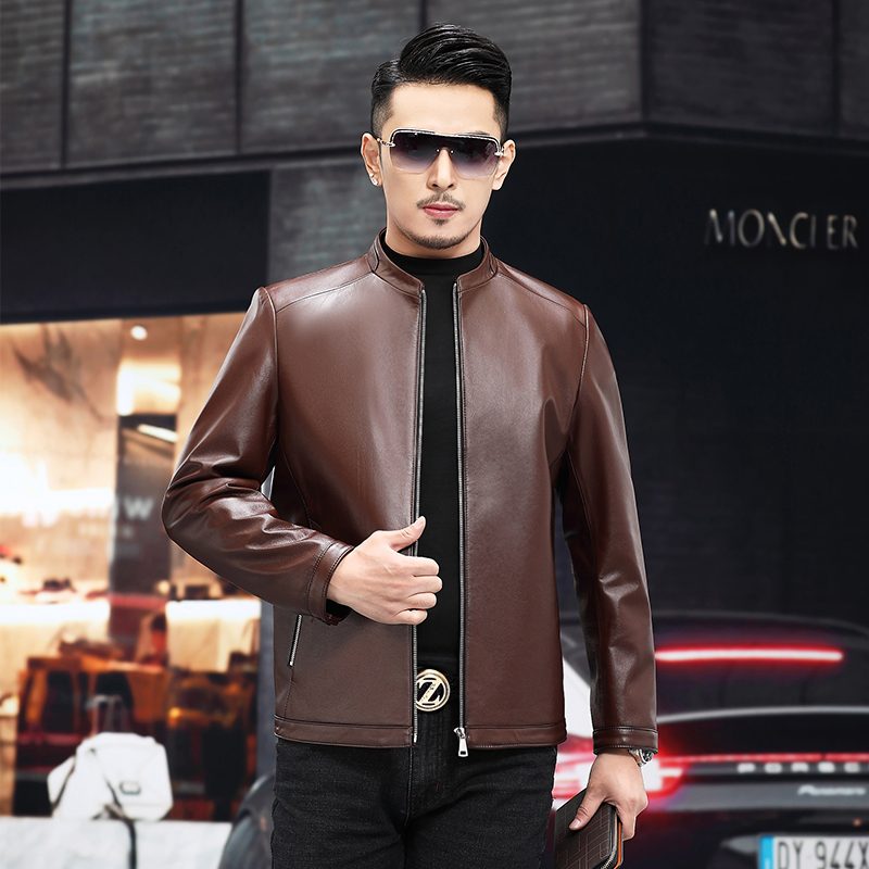 海宁新款真皮皮衣男士头层小牛皮外套春秋季中青年翻领立领皮夹克 - 图2