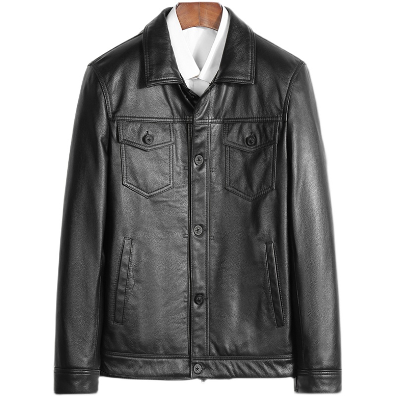 海宁新款真皮皮衣男士头层小牛皮外套春秋季中青年翻领立领皮夹克 - 图3