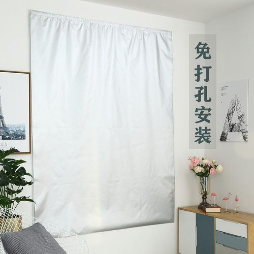 魔术贴窗帘免打孔安装 卧室飘窗自粘遮阳纱帘粘贴式遮光布简约网 - 图0