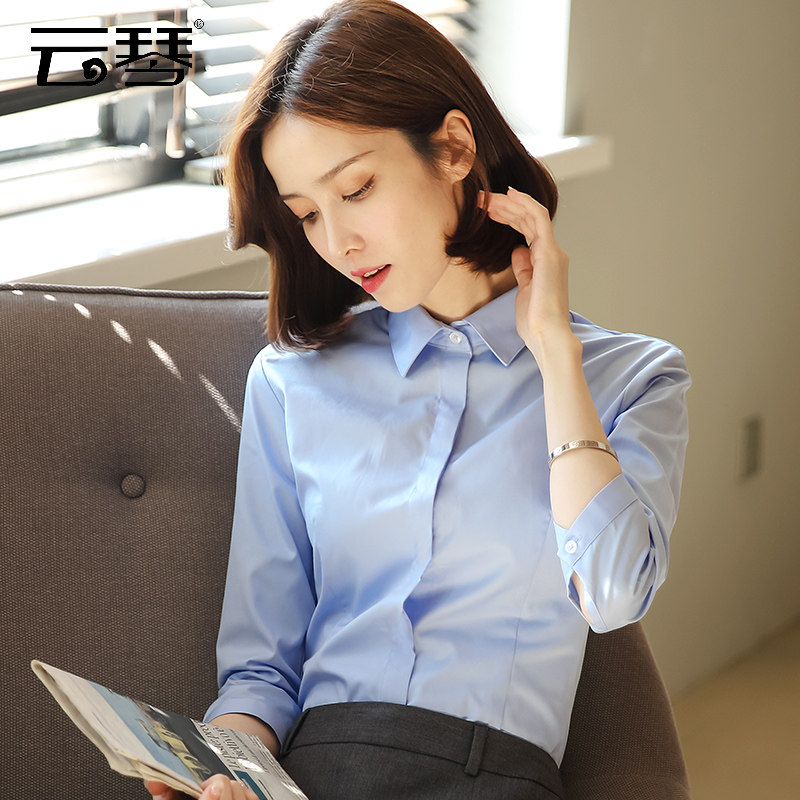 七分袖白衬衫女中袖2020秋工作服 云琴衬衫