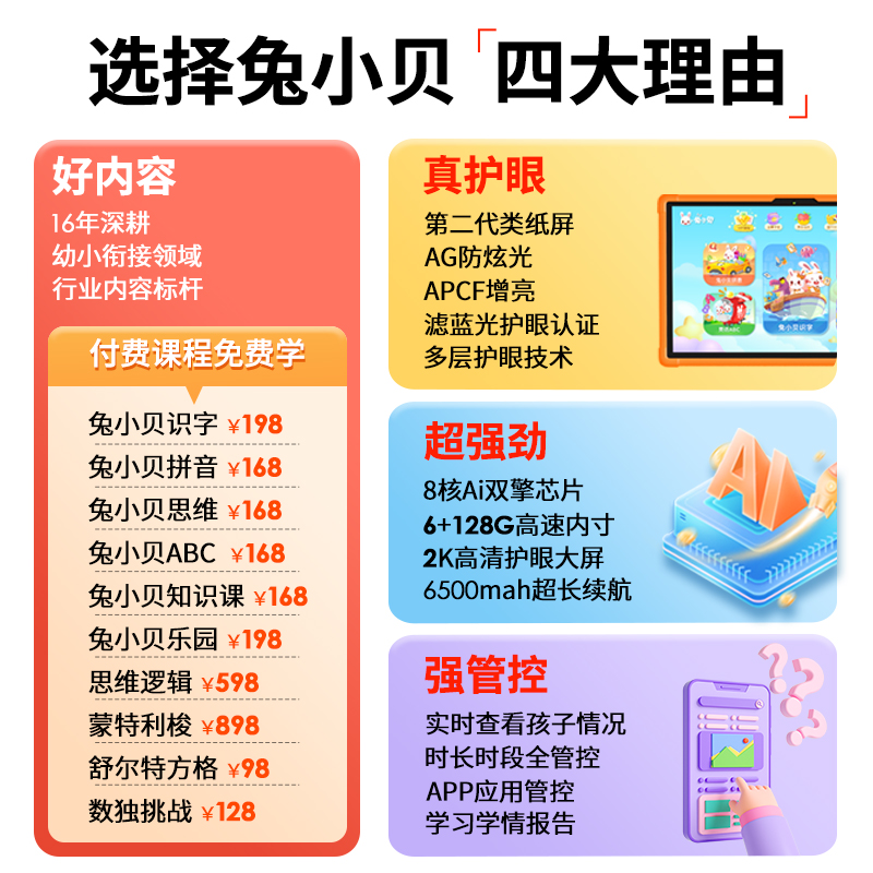 【全年底价 年货节直降600元】兔小贝儿童学习机平板电脑幼小衔接幼儿园小中大班小学一二年级智能护眼早教机