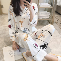 Pure Cotton Pyjamas Woman Summer Thin style Long sleeves Korean version Loose Cute All-cotton Girl Spring and Autumn Home Clothing Two Suits