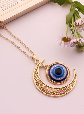 土耳其蓝色眼睛项链 合金月亮项链evieye吊坠饰品