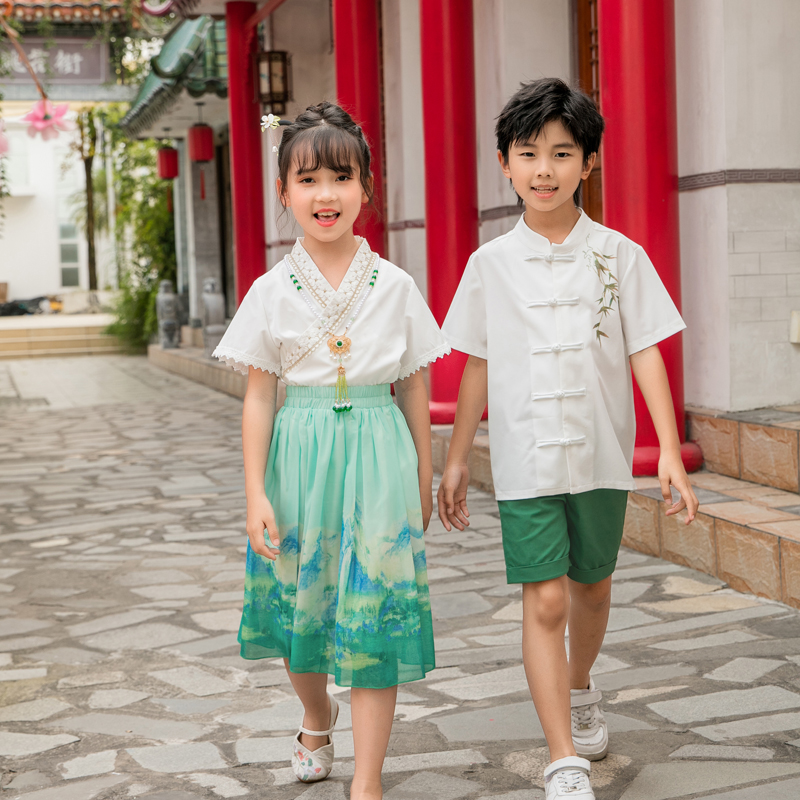 幼儿园六一演出服新中式国学唐装汉服小学生夏季学院风毕业照班服