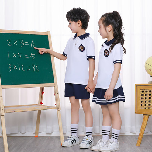 幼儿园园服夏装夏季套装小学生校服纯棉班服儿童短袖毕业照服定制 - 图1