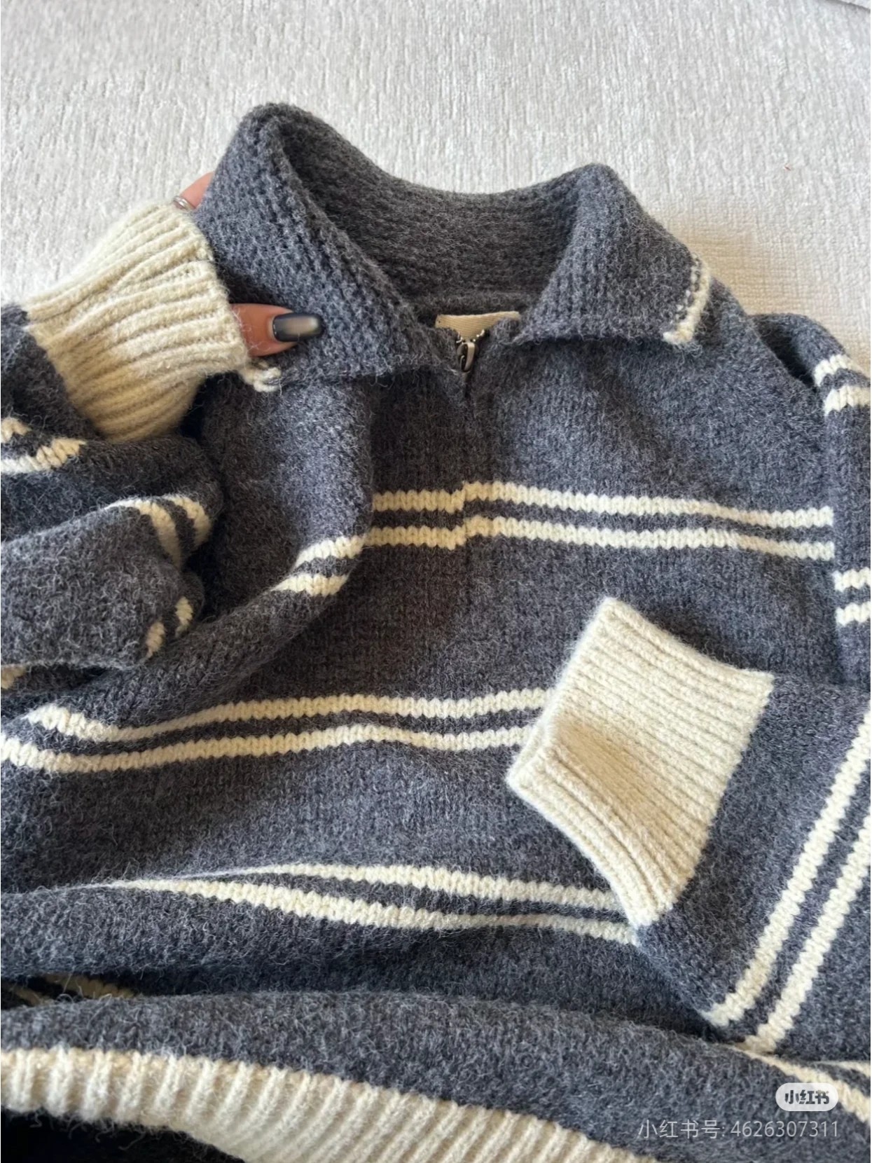 韩系polo领条纹套头毛衣女秋冬宽松翻领半拉链软糯减龄针织衫上衣,淘宝优惠券,粉丝福利购,淘宝优惠卷