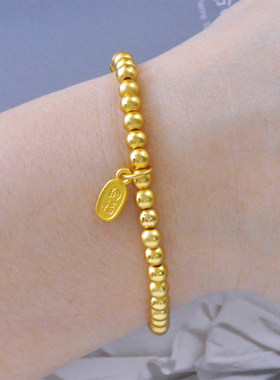 原创定制镀24K金色弹力珠珠招财纳福手串手链女沙金色礼物送女友