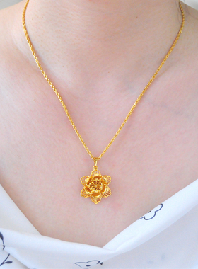 送妈妈送老婆贵气镀24K金色麻花花朵项链仿真黄金时尚气质锁骨链