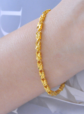 原创定制镀24K金色四叶草十字双面包金手链女款简约气质不易掉色